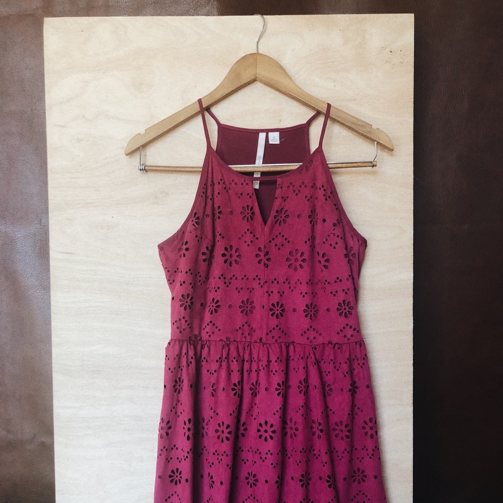 Lauren Conrad Red Plum Laser-cut Faux Suede Dress